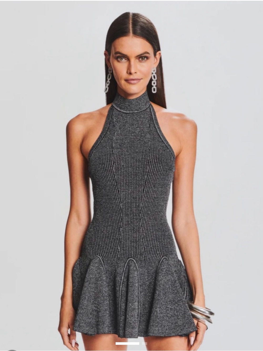 Retrofete Charcoal Gray Halter Knit Mini Dress